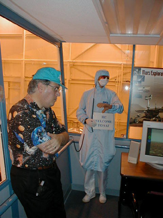 photo of Bob Gounley answers questions at the Spacecraft Prep Building